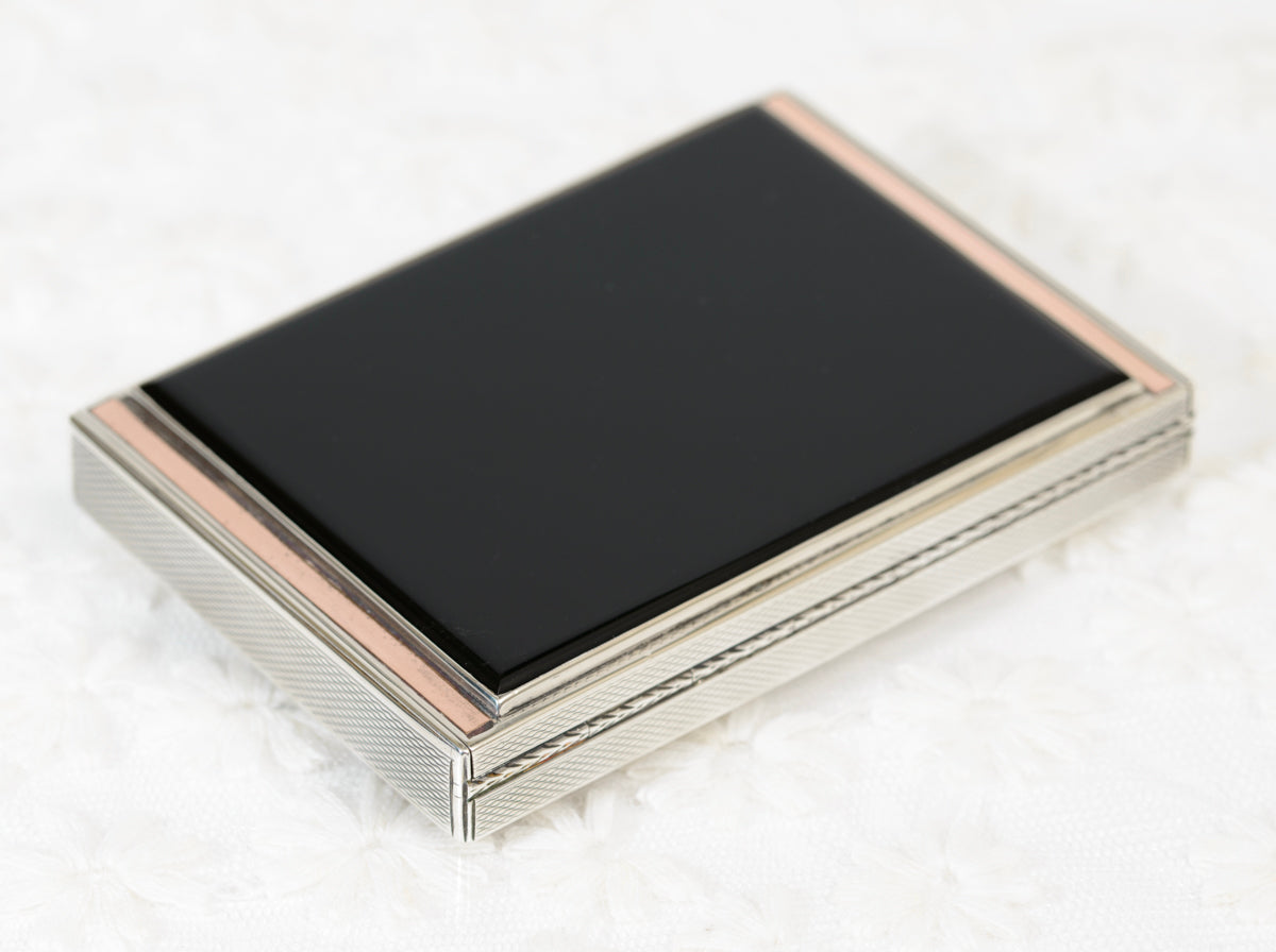 Fine Art Deco Sterling Silver Gold & Black Onyx Small Box Hallmarked London 1936 (A1938)