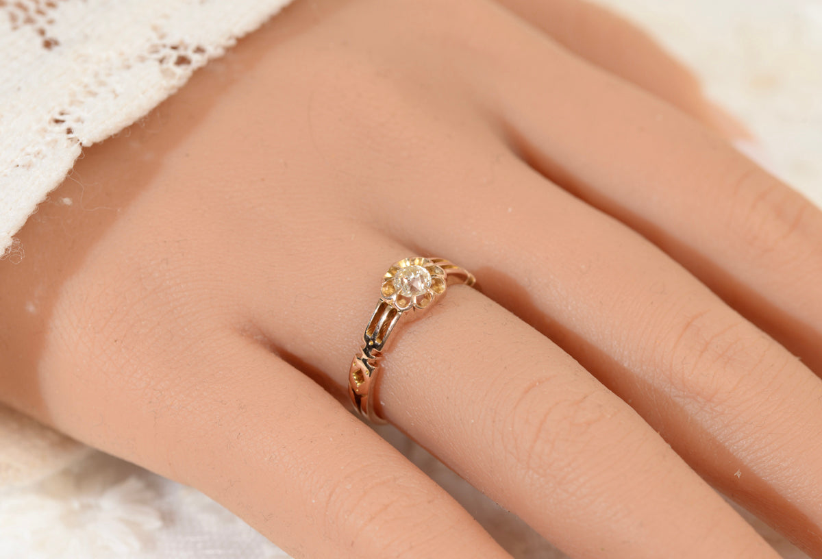 Antique Victorian 18ct Gold & Old Cut Diamond Solitaire Engagement Ring c.1880 (A1941