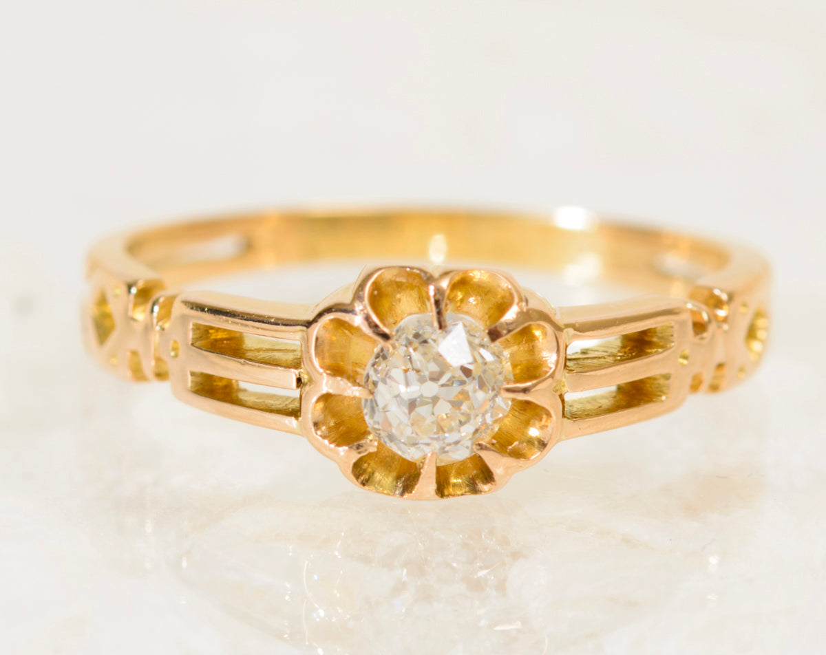 Antique Victorian 18ct Gold & Old Cut Diamond Solitaire Engagement Ring c.1880 (A1941
