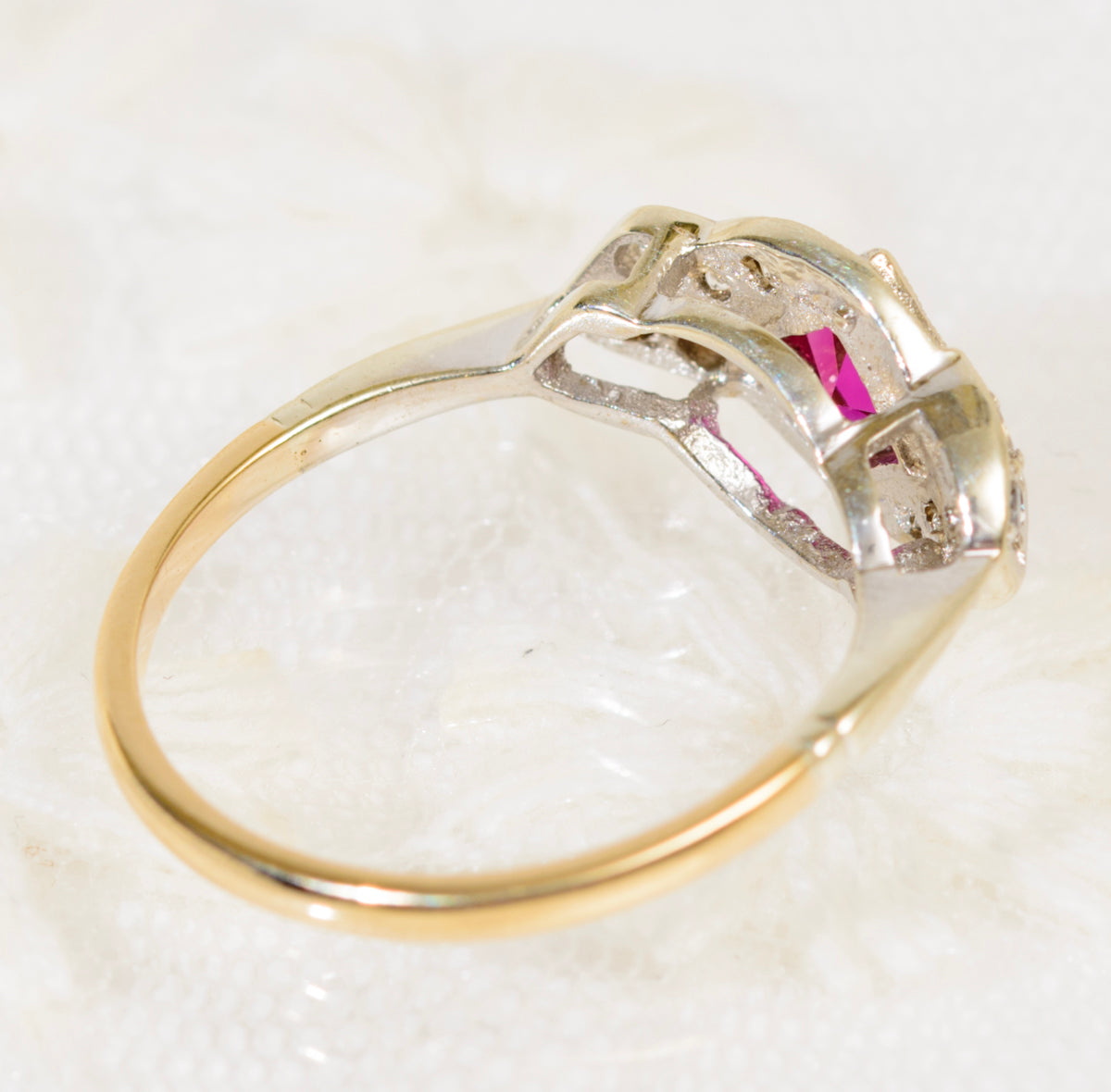 Vintage 9ct Gold Art Deco Design Ring Lab Created Ruby Gemstone Jewellery (A1948)