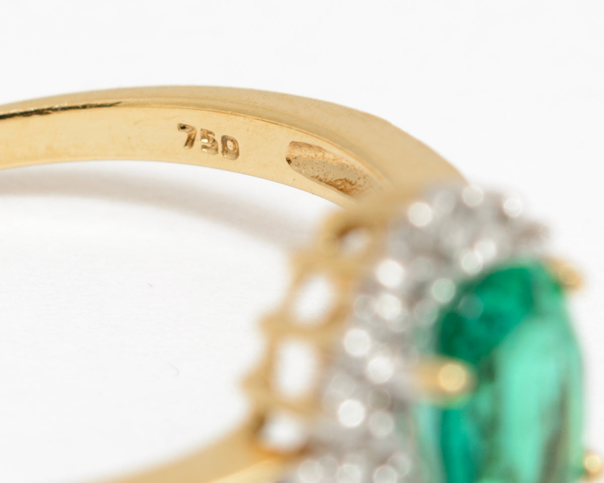 18ct Gold 0.85 Carat Emerald & Diamond Ring Rocks & Co UK Hallmark (A1960)