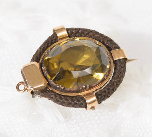 Antique Victorian 18ct Gold Glass & Human Hair Sweetheart Brooch/Pin c.1870 (A1961)