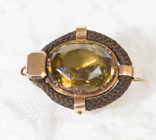 Antique Victorian 18ct Gold Glass & Human Hair Sweetheart Brooch/Pin c.1870 (A1961)