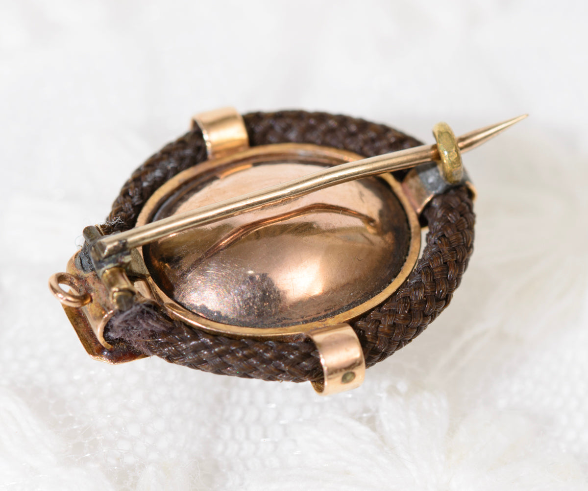 Antique Victorian 18ct Gold Glass & Human Hair Sweetheart Brooch/Pin c.1870 (A1961)