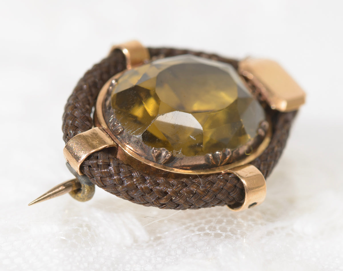 Antique Victorian 18ct Gold Glass & Human Hair Sweetheart Brooch/Pin c.1870 (A1961)