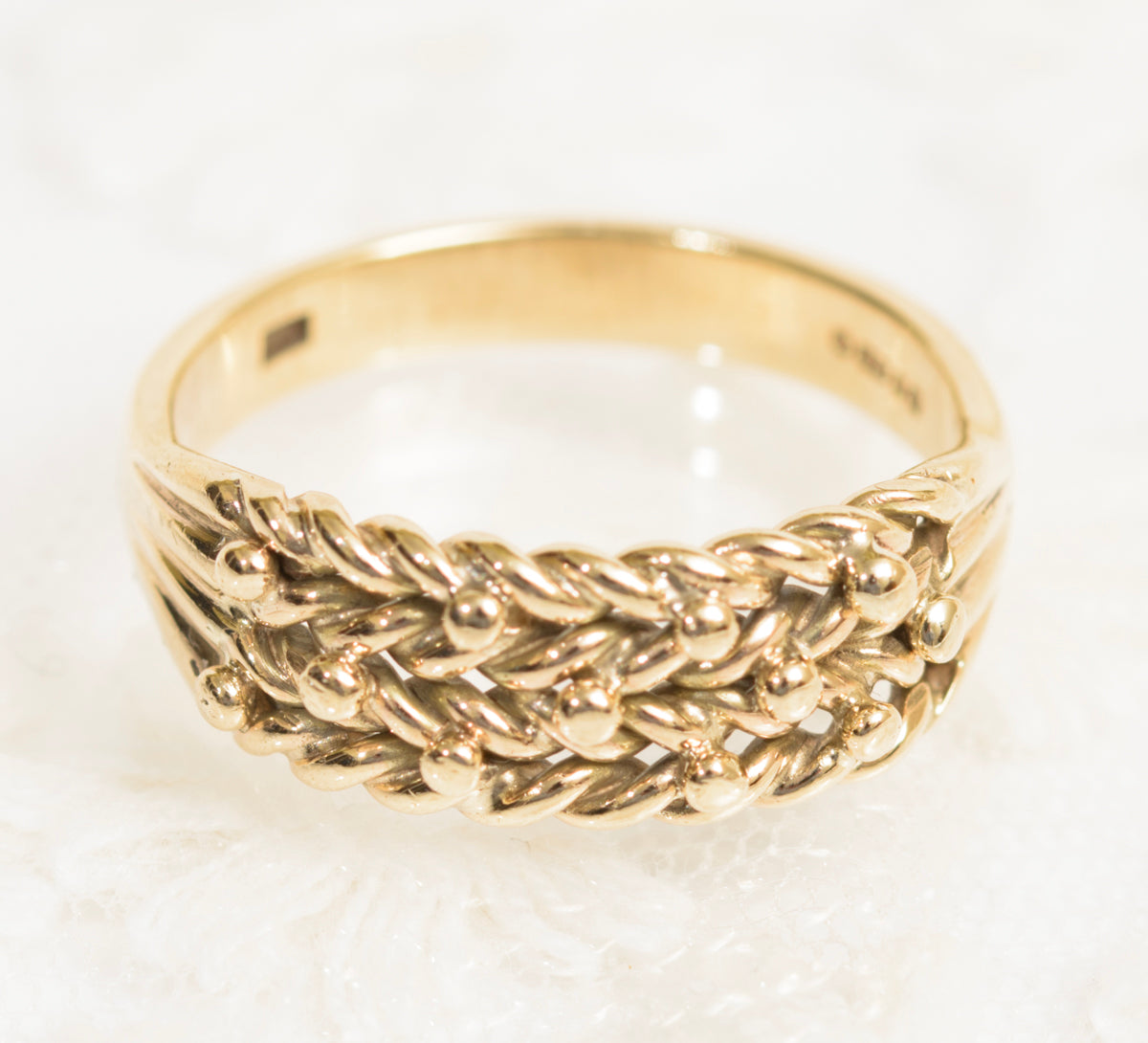 Vintage 9ct Yellow Gold Keeper Ring Unisex Design Size P1/2 (7.75) (A1970)