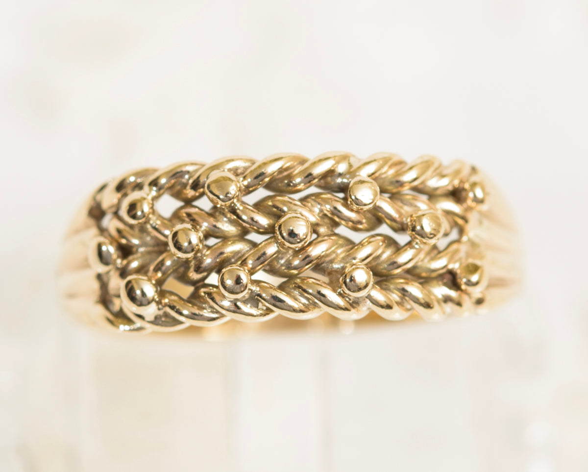 Vintage 9ct Yellow Gold Keeper Ring Unisex Design Size P1/2 (7.75) (A1970)