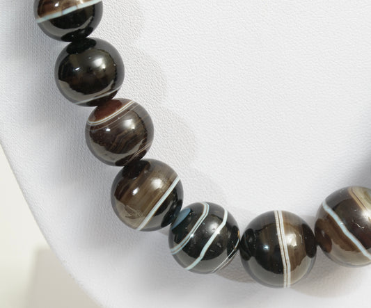 Antique Victorian Natural Graduated Banded Agate Bead Necklace c.1870 (A1981)