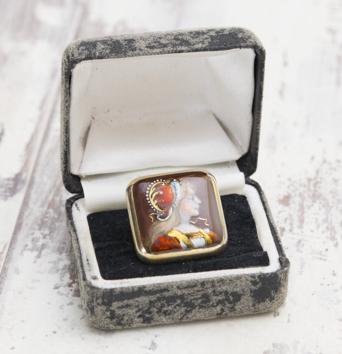 Antique French Limoges Enamel & Foil Brooch/Pin Hand Painted Maiden (A2002)