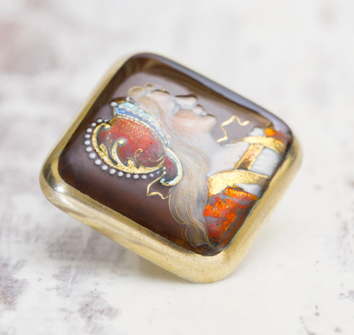 Antique French Limoges Enamel & Foil Brooch/Pin Hand Painted Maiden (A2002)