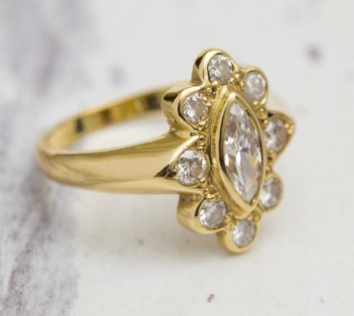 Vintage 18ct Yellow Gold Ring With Marquise Diamond & Halo 0.82 tcw (A2013)