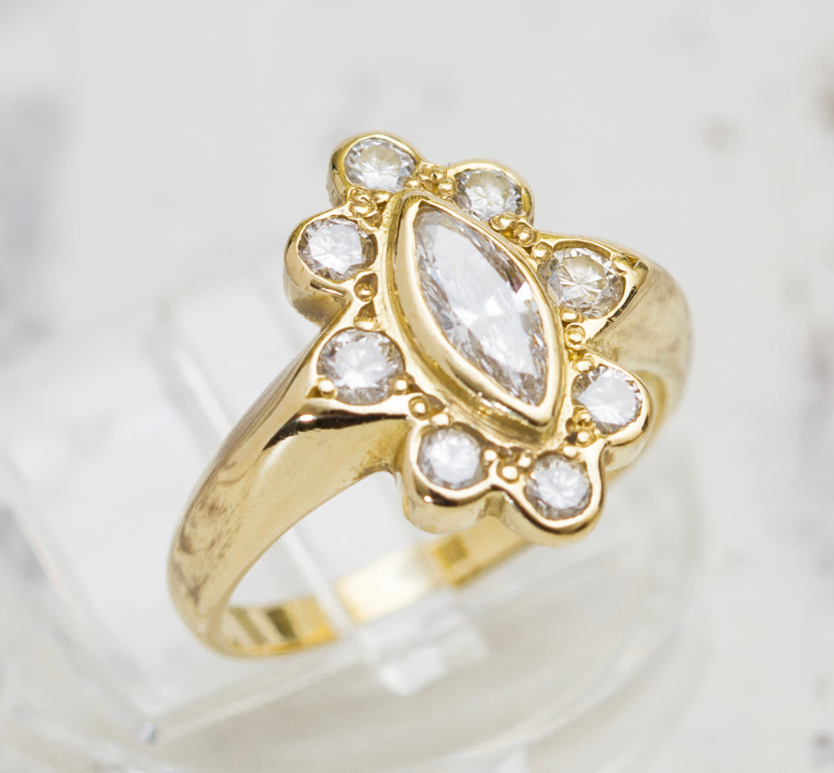Vintage 18ct Yellow Gold Ring With Marquise Diamond & Halo 0.82 tcw (A2013)