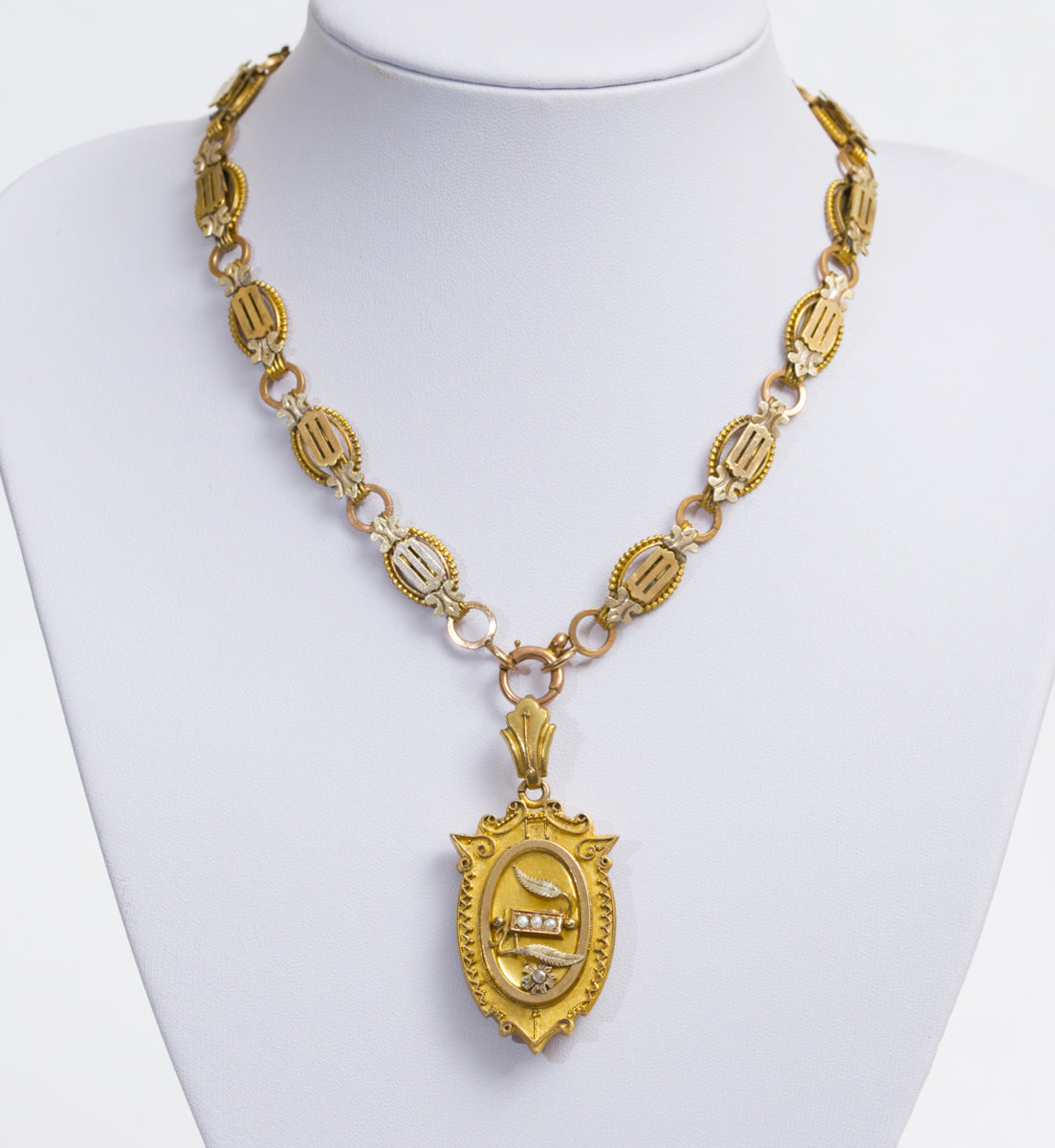 Antique Victorian Fancy Link Choker Necklace & Sweetheart Locket Gilt & Gold (A2019)