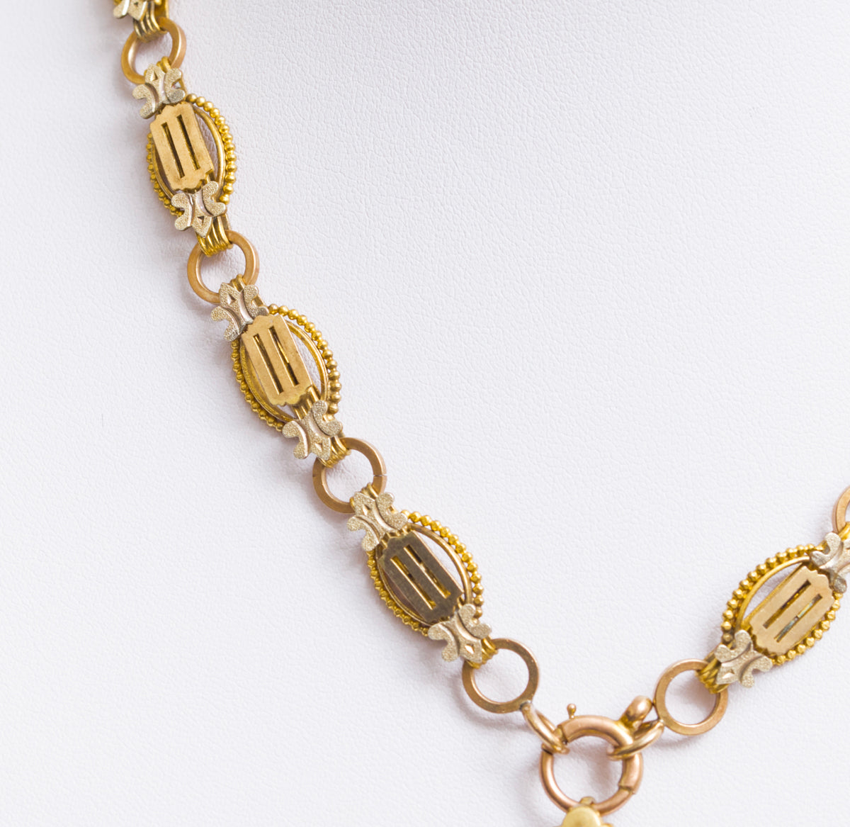 Antique Victorian Fancy Link Choker Necklace & Sweetheart Locket Gilt & Gold (A2019)