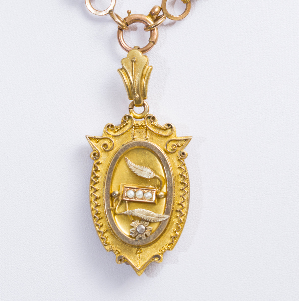 Antique Victorian Fancy Link Choker Necklace & Sweetheart Locket Gilt & Gold (A2019)