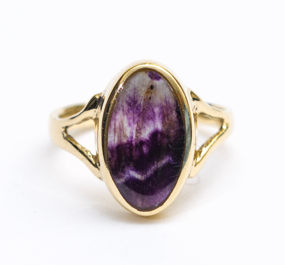 9ct Yellow Gold Blue John Ring With Oval Cabochon Hallmarked Sheffield Size K (A2024)