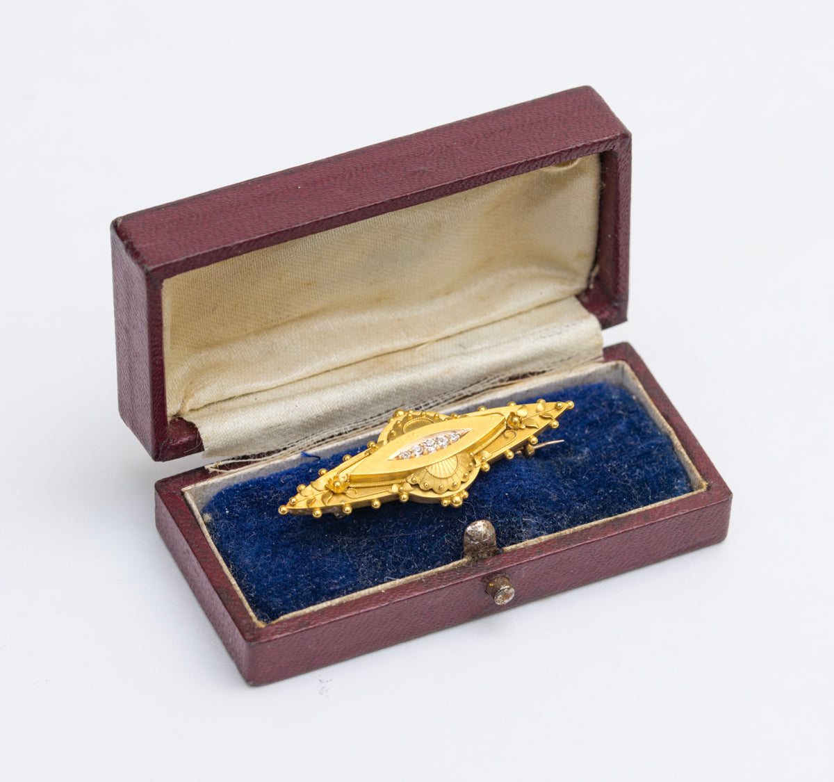 Antique Victorian Brooch 15ct Yellow Gold & Diamond Etruscan Revival With Box (A2028)
