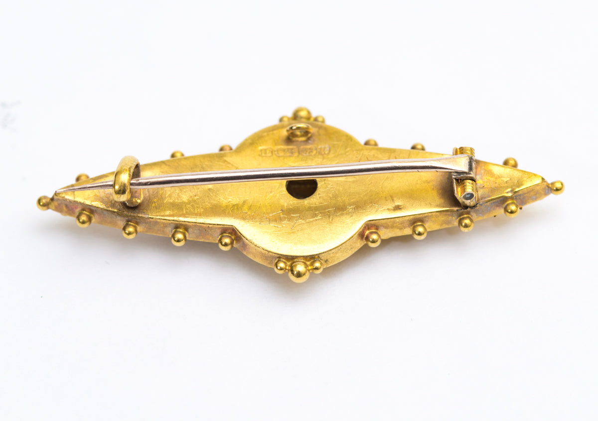 Antique Victorian Brooch 15ct Yellow Gold & Diamond Etruscan Revival With Box (A2028)