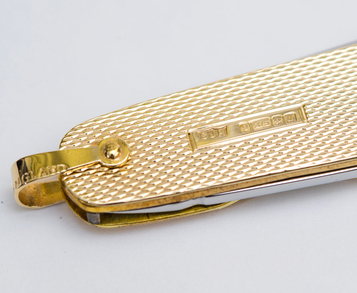 Vintage Combination Pocket Knife / Penknife With 9ct Gold Scales & Sheffield Steel Blades (A2029) J16