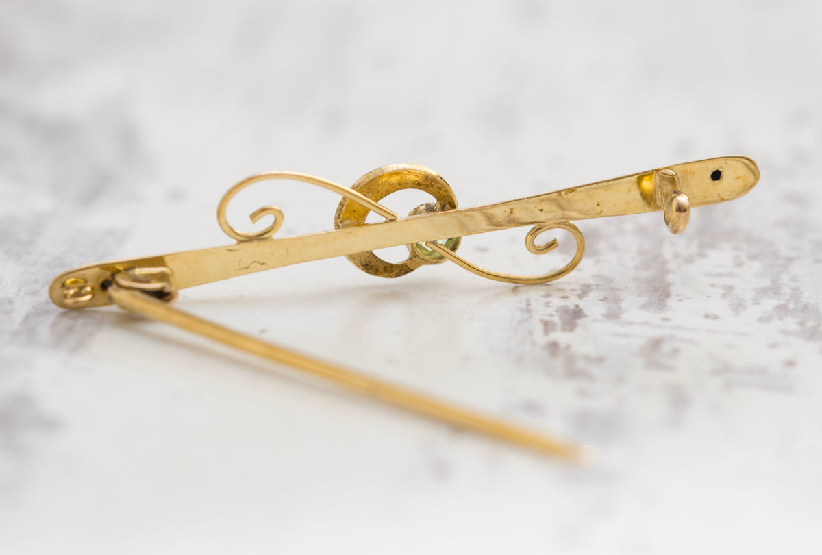 Antique 9ct Yellow Gold Bar Brooch Crescent Moon & Star Seed Pearls - Boxed (A2036)