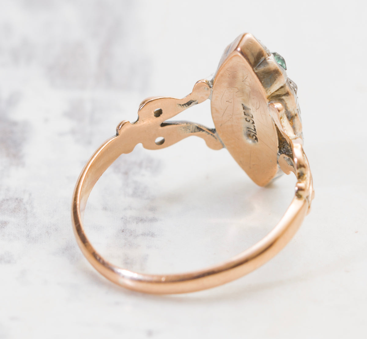 Antique Early Victorian 9ct Rose Gold & Silver Set Marquise Ring Multi Gem (A2053)
