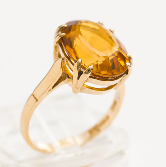 Vintage 9ct Yellow Gold & Citrine Solitaire Ring Large 5.75 Carat Gemstone(A2059)