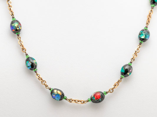Vintage Italian Murano/Venetian Foiled Glass Bead Necklace Early 20th Century (A2073)