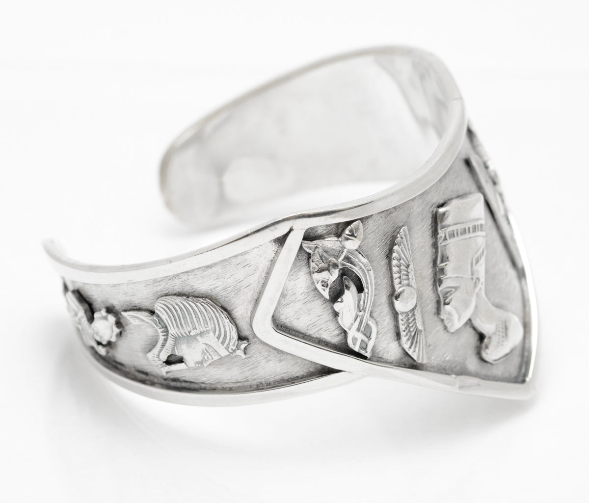 Vintage Egyptian Silver Cleopatra & Deity Cuff Bangle Arabic Hallmark .800 (A2075)