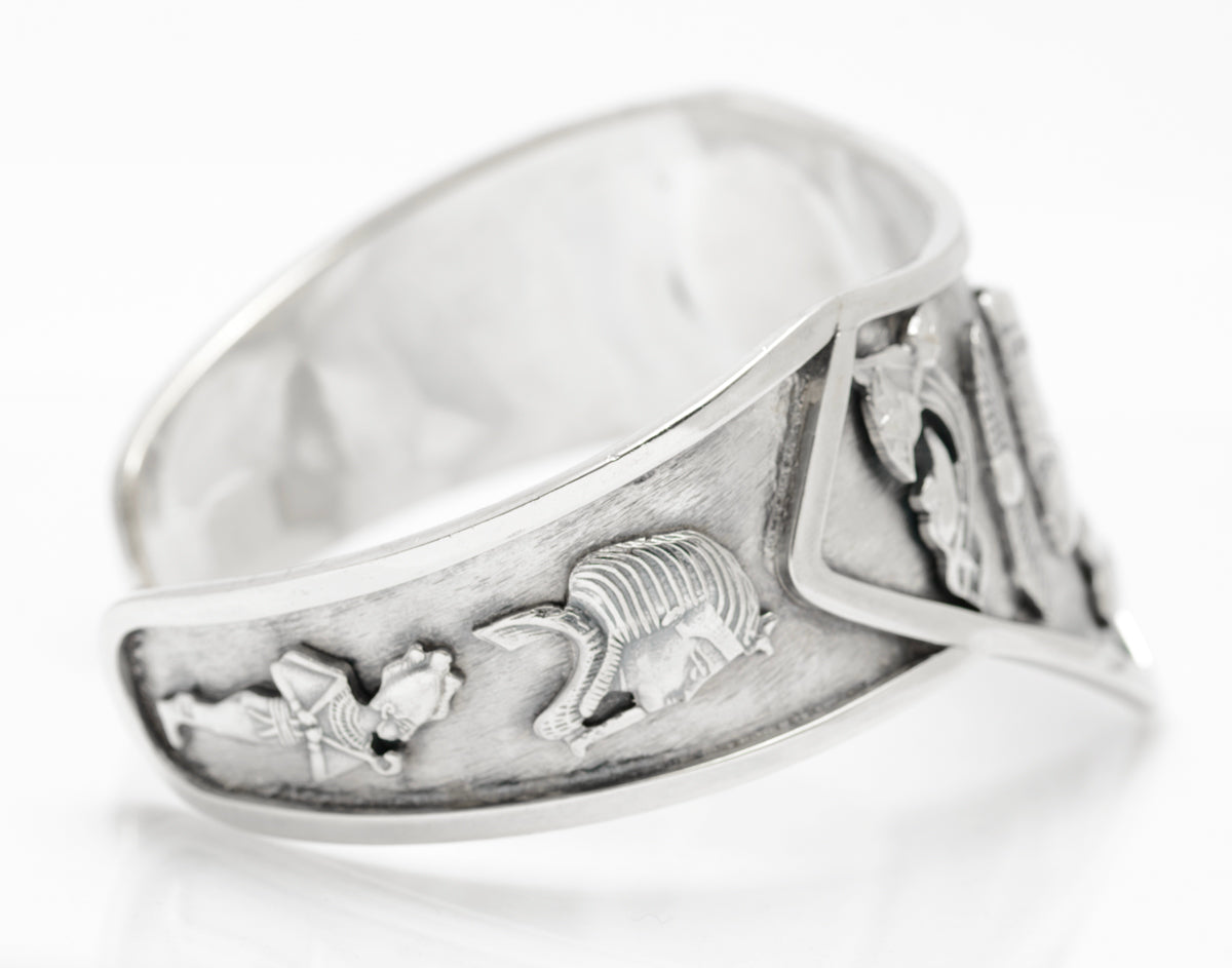 Vintage Egyptian Silver Cleopatra & Deity Cuff Bangle Arabic Hallmark .800 (A2075)