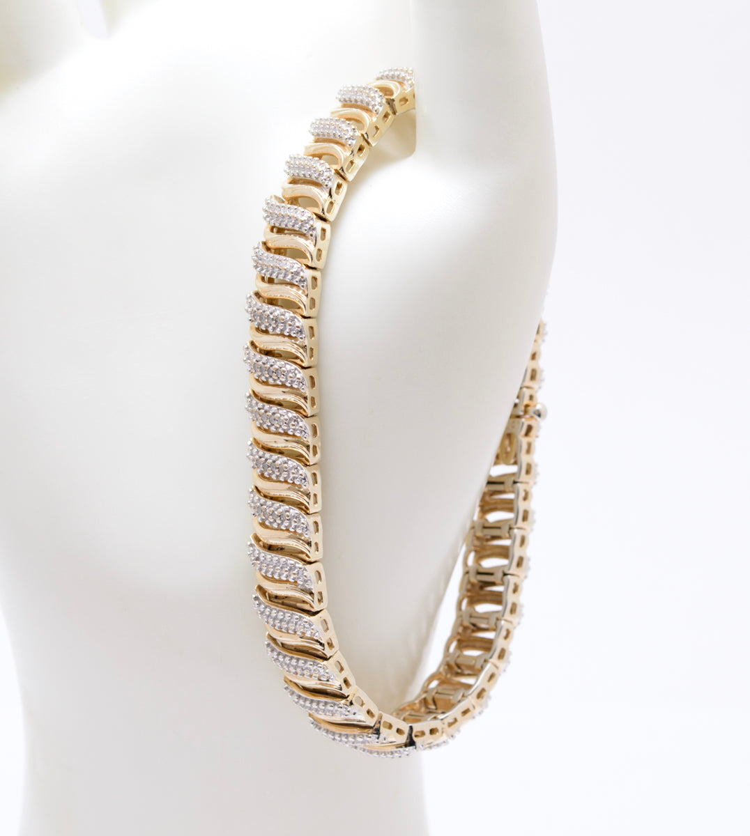 Hallmarked 925 Sterling Silver Gilt & Natural Diamond S Link Bracelet (A2076)