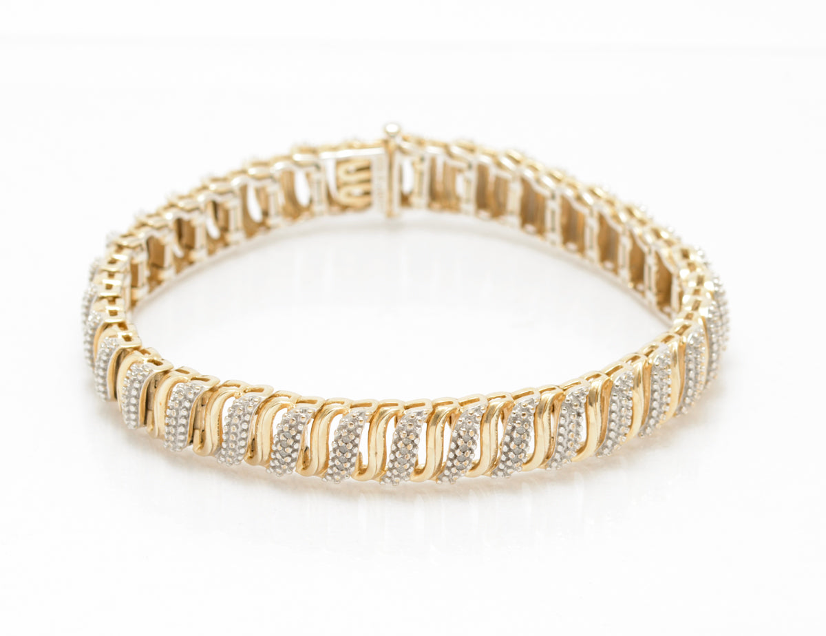 Hallmarked 925 Sterling Silver Gilt & Natural Diamond S Link Bracelet (A2076)