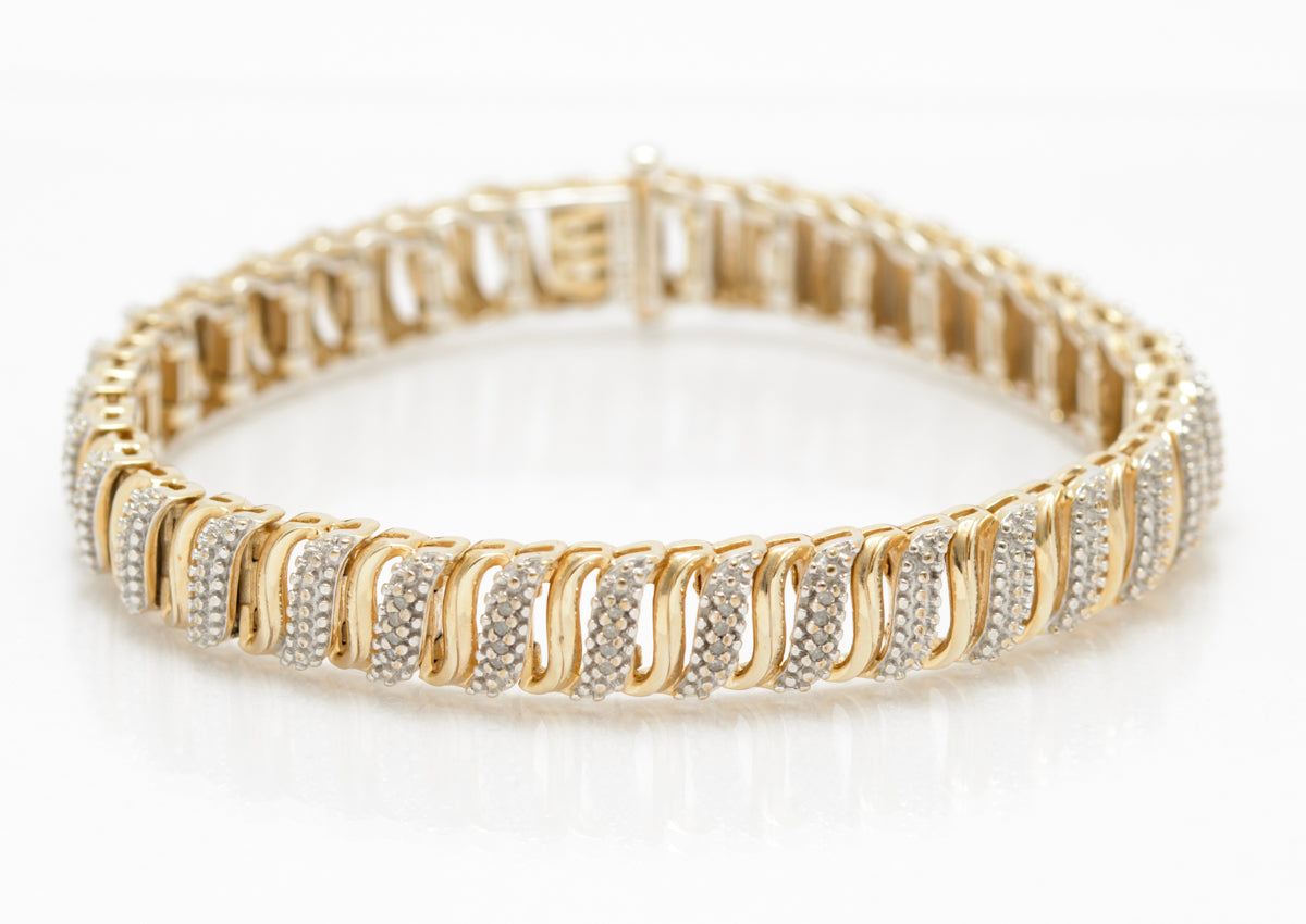 Hallmarked 925 Sterling Silver Gilt & Natural Diamond S Link Bracelet (A2076)
