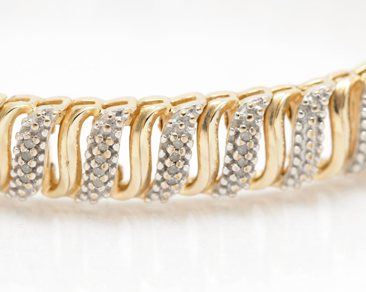Hallmarked 925 Sterling Silver Gilt & Natural Diamond S Link Bracelet (A2076)