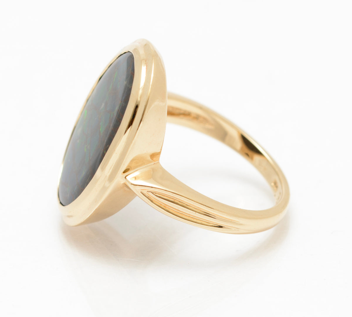 10K Yellow Gold & Canadian Ammolite Ring by Korite Large Oval Cabochon Size M1/2 (A2080)