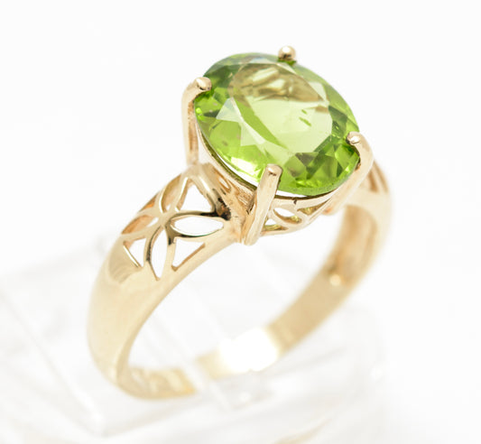 9ct Yellow Gold Solitaire Ring With Natural 3.25 Carat Peridot Gemstone Size N (A2081)