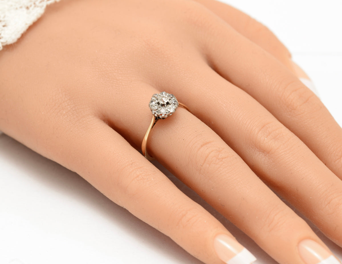 Antique 18ct Yellow Gold & 0.6 Carat Natural Diamond Cluster Ring c.1920 (A2082)