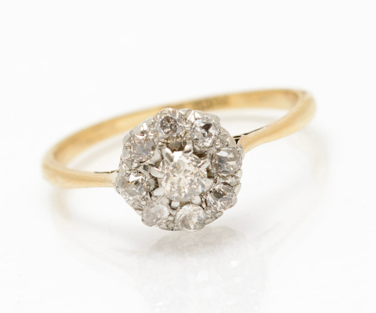 Antique 18ct Yellow Gold & 0.6 Carat Natural Diamond Cluster Ring c.1920 (A2082)