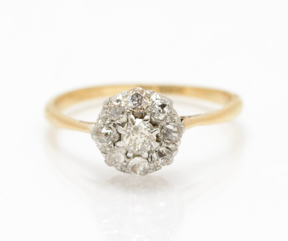 Antique 18ct Yellow Gold & 0.6 Carat Natural Diamond Cluster Ring c.1920 (A2082)