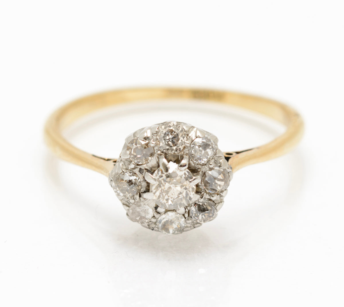 Antique 18ct Yellow Gold & 0.6 Carat Natural Diamond Cluster Ring c.1920 (A2082)