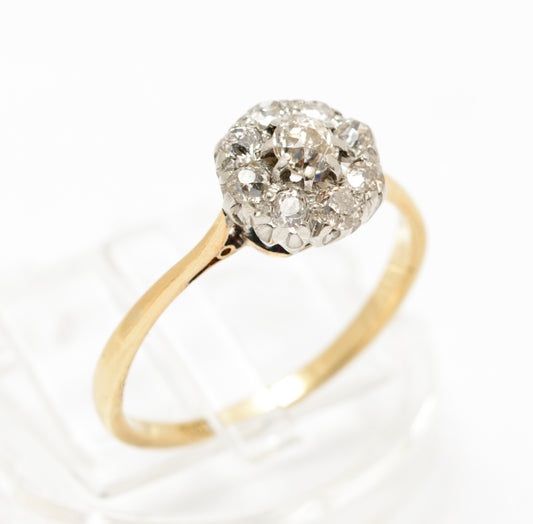 Antique 18ct Yellow Gold & 0.6 Carat Natural Diamond Cluster Ring c.1920 (A2082)