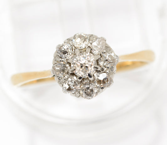 Antique 18ct Yellow Gold & 0.6 Carat Natural Diamond Cluster Ring c.1920 (A2082)