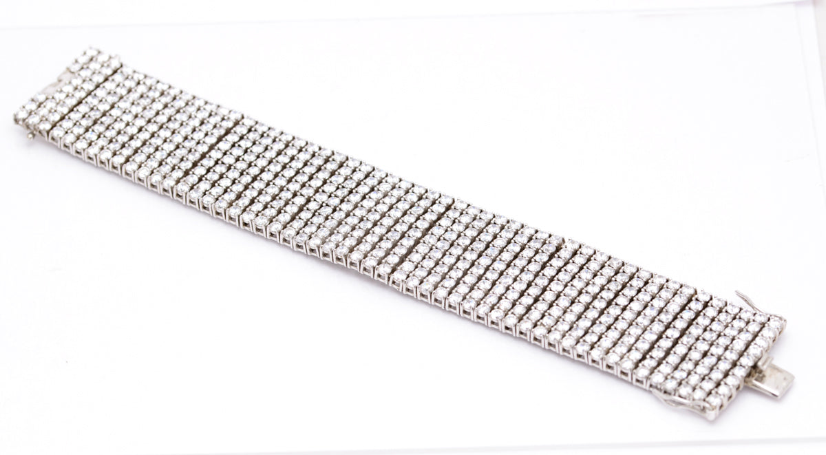 Vintage 925 Sterling Silver & Cubic Zirconia 9 Line Cocktail Bracelet (A2087)