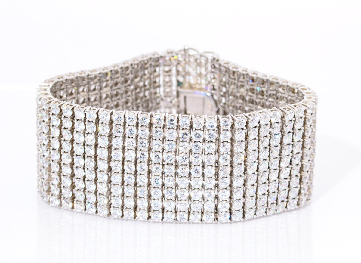Vintage 925 Sterling Silver & Cubic Zirconia 9 Line Cocktail Bracelet (A2087)