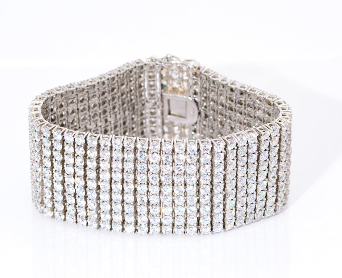 Vintage 925 Sterling Silver & Cubic Zirconia 9 Line Cocktail Bracelet (A2087)