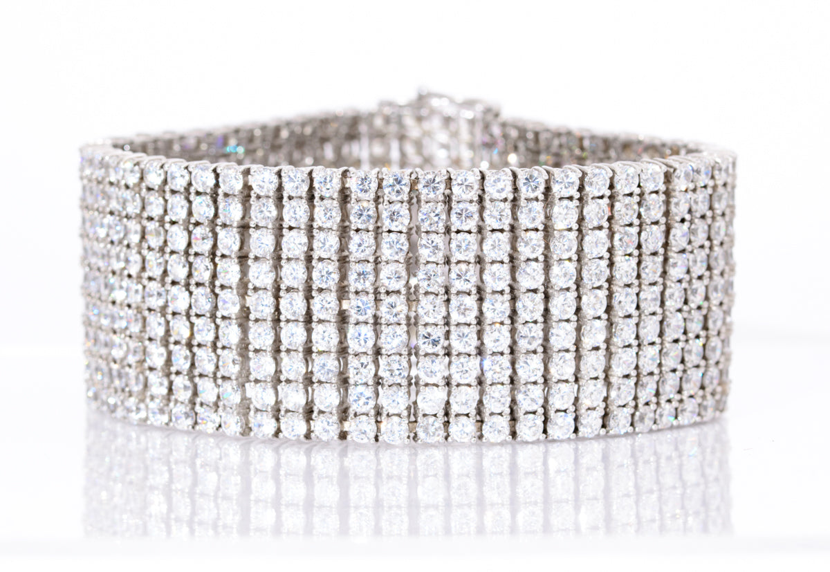 Vintage 925 Sterling Silver & Cubic Zirconia 9 Line Cocktail Bracelet (A2087)
