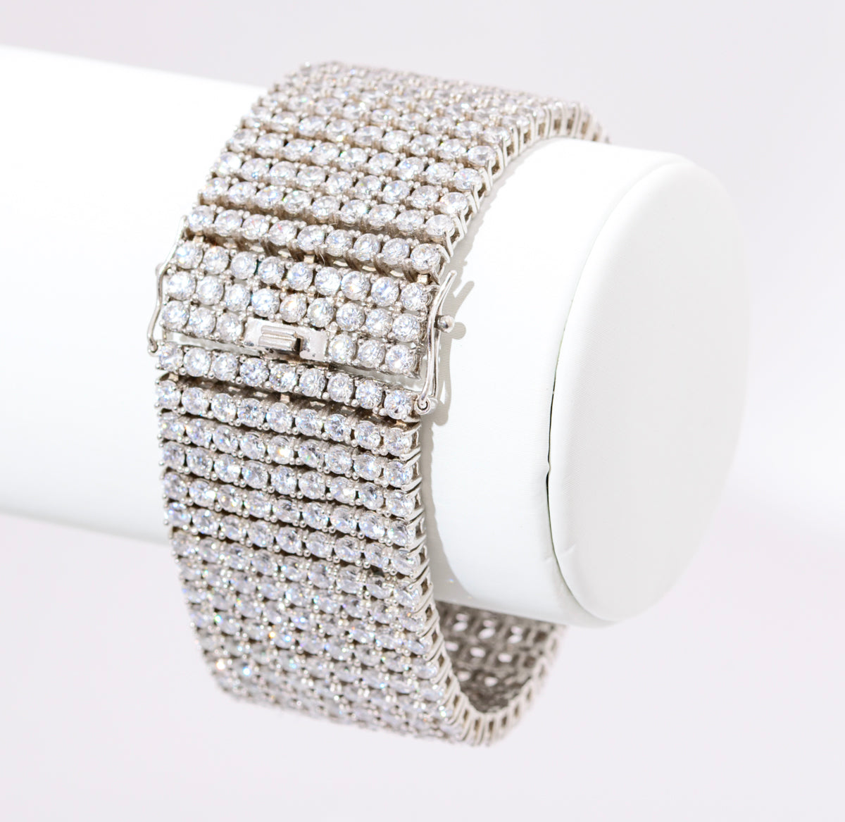 Vintage 925 Sterling Silver & Cubic Zirconia 9 Line Cocktail Bracelet (A2087)