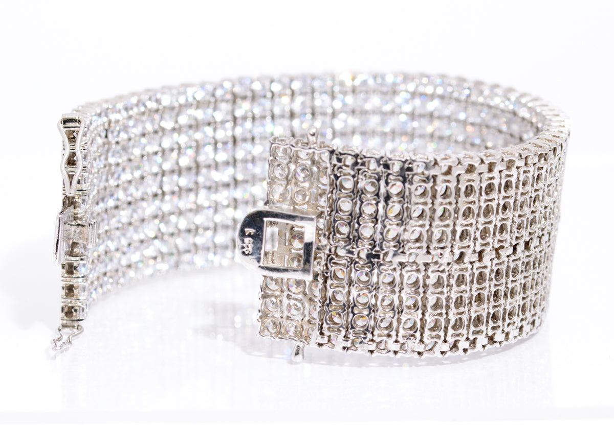 Vintage 925 Sterling Silver & Cubic Zirconia 9 Line Cocktail Bracelet (A2087)