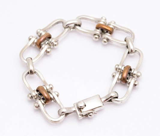 Vintage Mexican 925 Sterling Silver Shackle Design Chunky Bracelet (A2088)