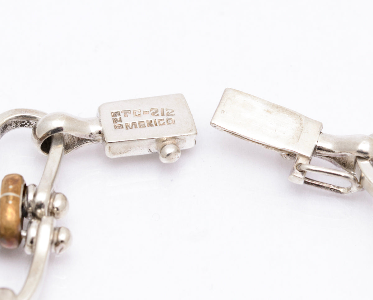 Vintage Mexican 925 Sterling Silver Shackle Design Chunky Bracelet (A2088)