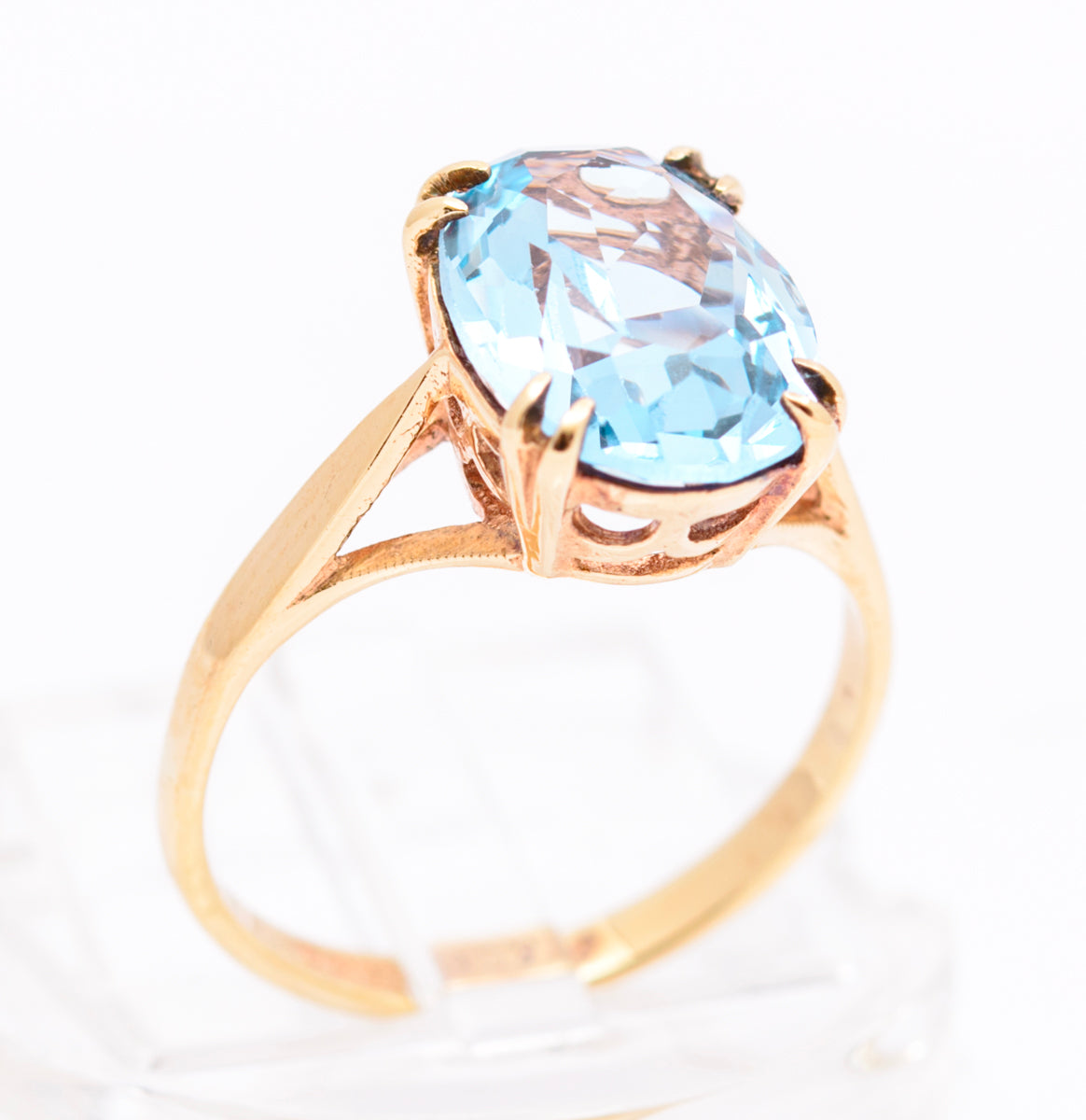 Vintage 9ct Yellow Gold & Lab-Created Blue Spinel Large Solitaire Ring Size K1/2 (A2090)
